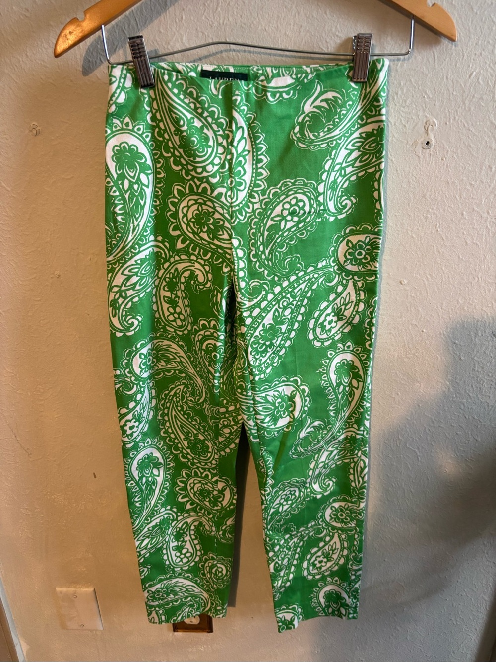 Ralph Lauren‎ Green & White Paisley Cropped Pants